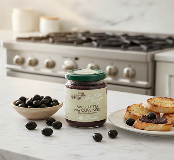 Pot 135g Bruschetta Saus van zwarte Olijven-Jar 135g Black Olive Bruschetta Sauce